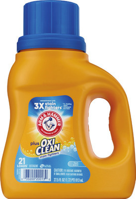Arm & Hammer detergent 27.5-28 oz, scent booster 15 oz, power paks 14 ct., OXI Clean pre-treat spray 21.5 oz or gel 6.2 oz.