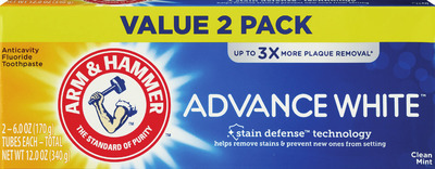 Arm & Hammer Advance White, Peroxicare 2 pk., 6 oz. plus TheraBreath 5.5 oz. or Essentials/Enamel Defense 4.3 oz. paste.