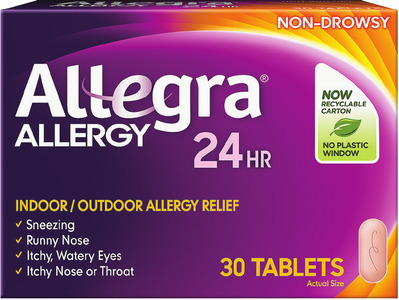 Adult Nasacort 120 sprays, Allegra 24 gelcaps, 30 tablets or Xyzal 35 ct.