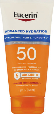 WITH CARD Aquaphor acne, Eucerin sun, After Sun, Aquaphor/Eucerin facial, baby care, hand & body lotion, cream or hydrogel (excludes Eucerin 33.8 oz).