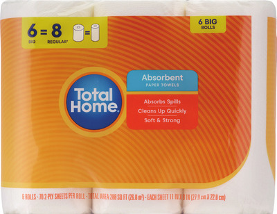 Total Home bath tissue 9 mega rolls or paper towels 6 big rolls.