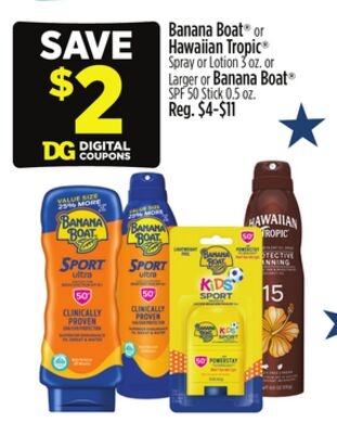 Banana Boat® or Hawaiian Tropic® Spray or Lotion or Larger or Banana Boat®