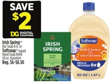 Irish Spring® Bar Soap 8 ct. or Softsoap® Liquid Hand Soap Refill 50 oz.