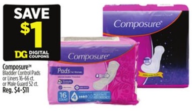 Composure™ Bladder Control Pads or Liners 16-66 ct. or Male Guard 52 ct.