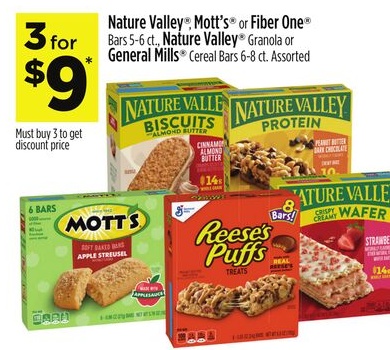 Nature Valley®, Mott's® or Fiber One® Bars 5-6 ct., Nature Valley® Granola or General Mills® Cereal Bars 6-8 ct.