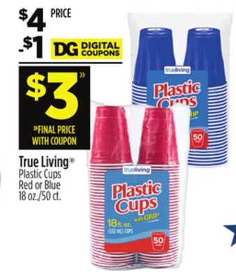 True Living® Plastic Cups Red or Blue