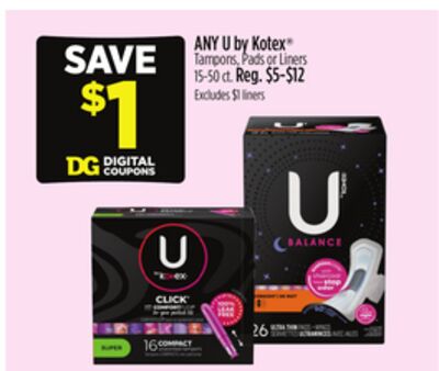 ANY U by Kotex® Tampons, Pads or Liners