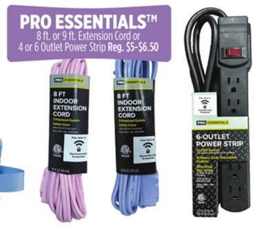 PRO ESSENTIALS™ 8 ft. or 9 ft. Extension Cord or 4 or 6 Outlet Power Strip