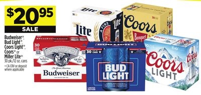 Budweiser®, Bud Light®, CoorsLight®, Coors® or MillerLite®
