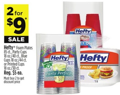 Hefty® Foam Plates 85 ct., Party Cups 18 oz./40 ct., Blue Cups 18 oz./44 ct. or Printed Cups 18 oz./30 ct.