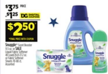 Snuggle® Scent Booster 11.5 oz. or SALE Liquid Fabric Softener 40 Load/26.8-27.2 oz. or Fabric Softener Sheets 70-80 ct.