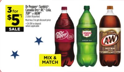Dr Pepper®, Sunkist®, Canada Dry®, RC® Cola, 7UP® or A&W®