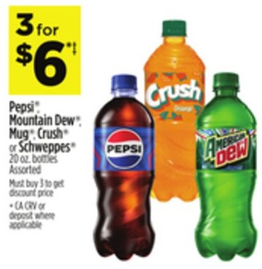 Pepsi®, Mountain Dew®, Mug®, Crush® or Schweppes®