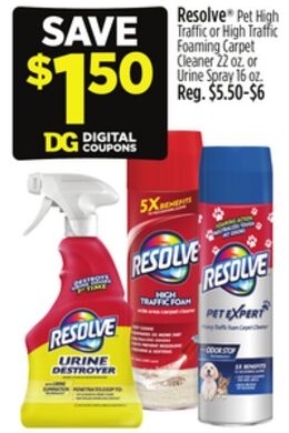 Resolve® Pet High Traffic or High Traffic Foaming Carpet Cleaner 22 oz. or Urine Spray 16 oz.