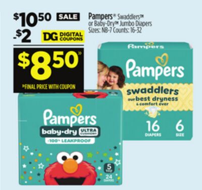 Pampers® Swaddlers™ or Baby-Dry® Jumbo Diapers