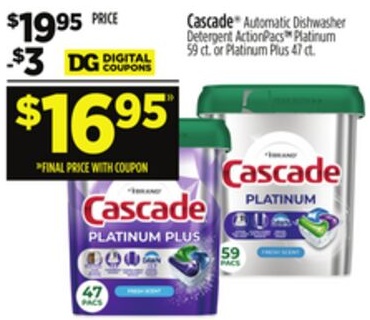 Cascade® Automatic Dishwasher Detergent ActionPacs™ Platinum