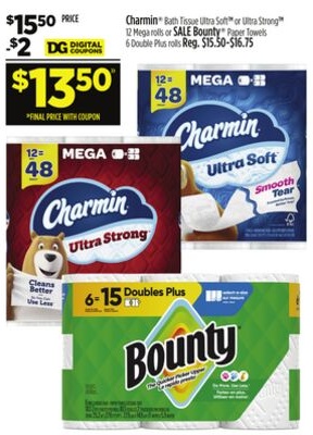 Charmin® Bath Tissue Ultra Soft or Ultra Strong or Bounty® Paper Towels rolls