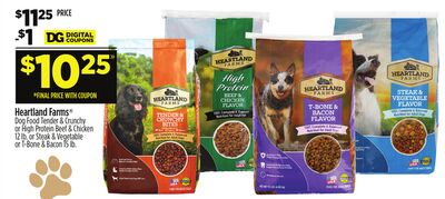 Heartland Farms® Dog Food Tender & Crunchy or High Protein Beef & Chicken or Steak & Vegetable or T-Bone & Bacon