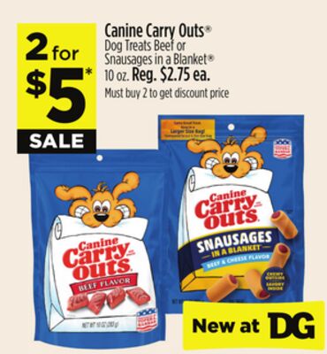 Canine Carry Outs® Dog Treats Beef or Snausages in a Blanket®