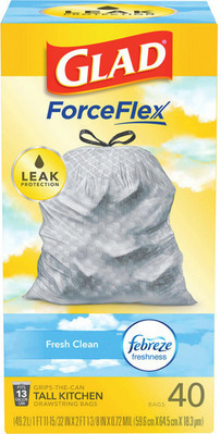 Glad Kitchen Bags 34-110 ct./ 13 gallon or Trash Bags* 25-50 ct./30 gallon.