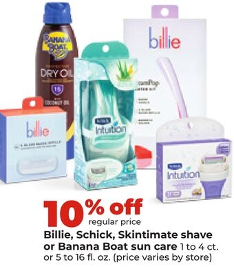 Billie, Schick, Skintimate shave or Banana Boat sun care