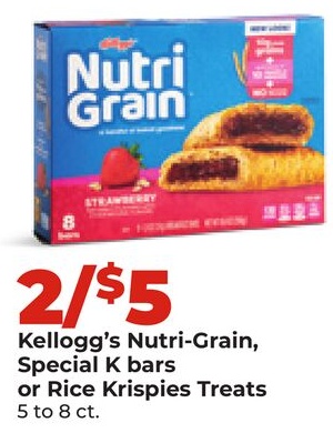 Kellogg's Nutri-Grain, Special K bars or Rice Krispies Treats