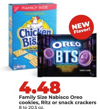 Family Size Nabisco Oreo cookies, Ritz or snack crackers