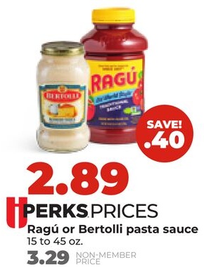 Ragú or Bertolli pasta sauce