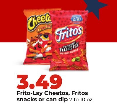 Frito-Lay Cheetos, Fritos snacks or can dip