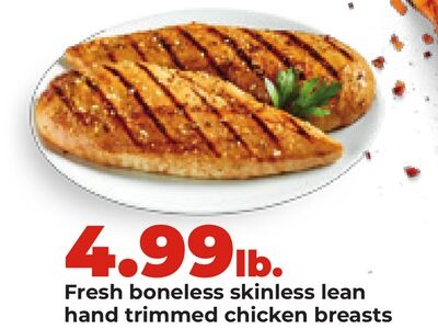 Fresh boneless skinless lean hand trimmed chicken breasts