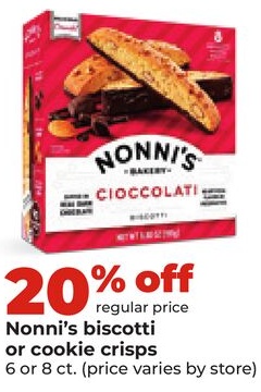 Nonni's biscotti or cookie crisps