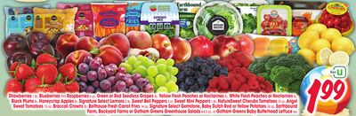 Strawberries 1 lb., Blueberries Pint, Raspberries 6 oz., Green or Red Seedless Grapes lb.