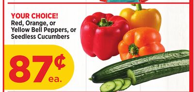 Red, Orange, or Yellow Bell Peppers, or Seedless Cucumbers