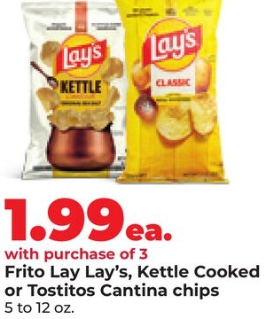 Frito Lay Lay's, Kettle Cooked or Tostitos Cantina chips