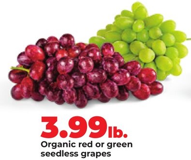 Organic red or green seedless grapes