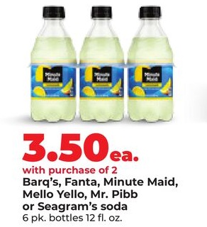 Barg's, Fanta, Minute Maid, Mello Yello, Mr. Pibb or Seagram's soda