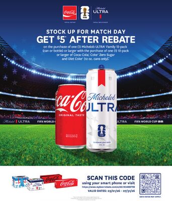 one (1) 12-pack or larger of Coca-Cola, Coke Zero Sugar and Diet Coke (12 oz. cans only)