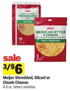 Meijer Shredded, Sliced or Chunk Cheese