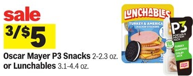 Oscar Mayer P3 Snacks 2-2.3 oz. or Lunchables 3.1-4.4 oz.
