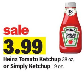 Heinz Tomato Ketchup 38 oz. or Simply Ketchup 19 oz.