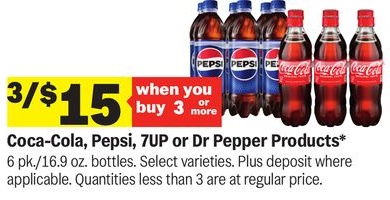 Coca-Cola, Pepsi, 7UP or Dr Pepper Products*