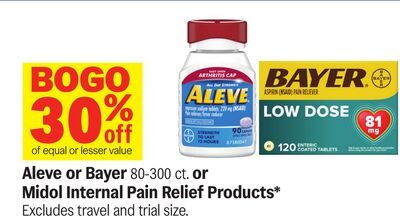 Aleve or Bayer 80-300 ct. or Midol Internal Pain Relief Products*