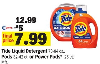Tide Liquid Detergent 73-84 oz., Pods 32-42 ct. or Power Pods* 25 ct.