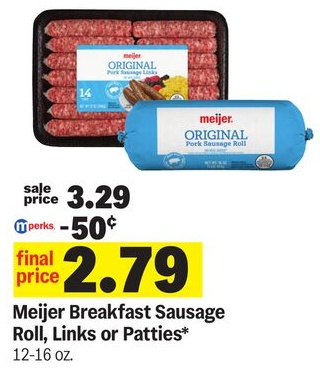 Meijer Breakfast Sausage Roll, Links or Patties*