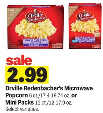 Orville Redenbacher's Microwave Popcorn 6 ct./17.4-19.74 oz. or Mini Packs 12 ct./12-17.9 oz.