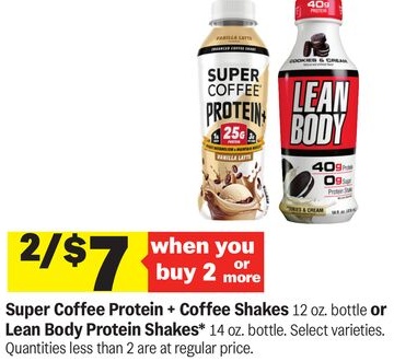 Super Coffee Protein + Coffee Shakes 12 oz. bottle or Lean Body Protein Shakes* 14 oz. bottle