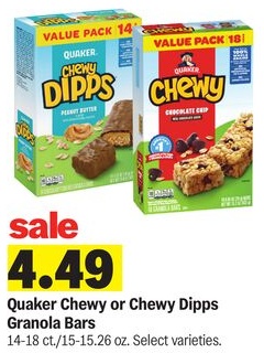 Quaker Chewy or Chewy Dipps Granola Bars