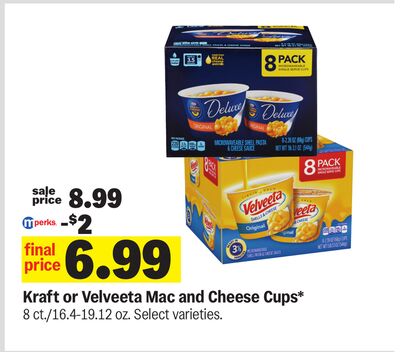 Kraft or Velveeta Mac and Cheese Cups*
