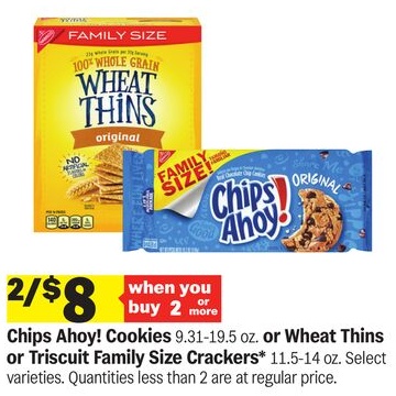 Chips Ahoy! Cookies 9.31-19.5 oz. or Wheat Thins or Triscuit Family Size Crackers* 11.5-14 oz.