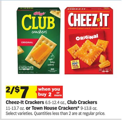 Cheez-It Crackers 6.5-12.4 oz., Club Crackers 11-13.7 oz. or Town House Crackers* 9-13.8 oz.